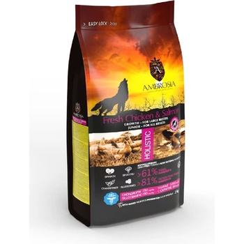 AMBROSIA Ultra premium Large puppy подрастващи от големи породи до 12 месечна възраст с Прясно пиле и сьомга12kg