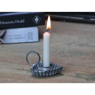 Zinkový antik svícen na úzkou svíčku ve tvaru srdce Hearts - 8*6*2cm - Chic Antique