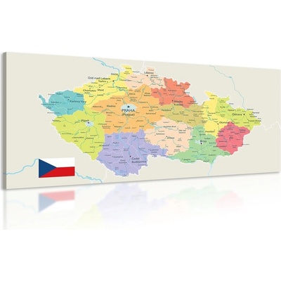 Obraz stylová mapa Česka s vlajkou - 100x50