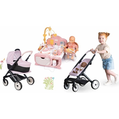 Smoby Set domček pre bábiku elektronický s hlbokým kočíkom Cocoon Nursery Soft Baby Nurse a 32 cm bábika v dupačkách