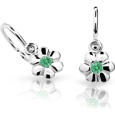 Danfil dětské náušnice kytičky C1736 z bílého zlata s kamínkem Emerald Green zapínání brizura