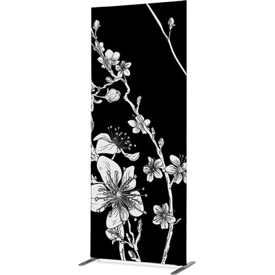 Jansen Display Potištěná látková dělící stěna Deco 85-200 Japonské třešňové květy černé, 870 x 2020 mm