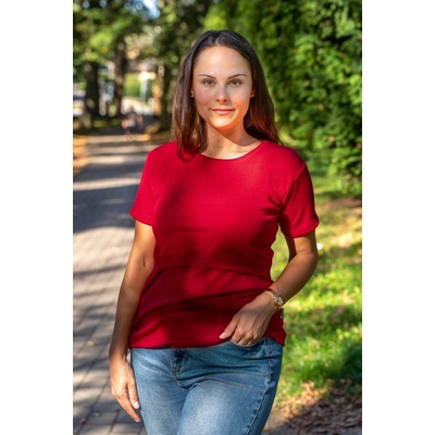 Funkční kojicí tričko Jsem máma Merino s hedvábím červené Rustic