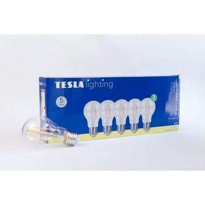 Tesla LED žiarovka LED žiarovka FILAMENT RETRO BULB E27, 7,2 W, 230V, 806lm, 25 000h, 2700K teplá biela, 360st, čír BL277227-5PACK
