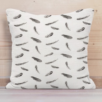 Biante Mušelínová MSN-074 Čiernosivé pierka na krémovo bielom 50 x 50 cm