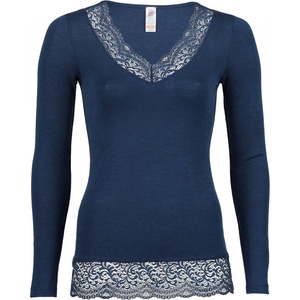 Engel Дамско копринено термобельо Engel Women's Shirt L/S with Lace Silk base layer - Marine - размер 34/36 (EU) (114-1894-0111)