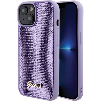 GUESS Кейс Guess Sequin Script Metal за iPhone 15, лилав (3666339176228)