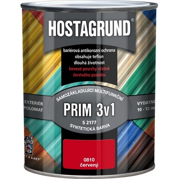 Barvy a laky Hostivař Hostagrund PRIM 3v1- mutifunkčná základná i vrchná farba 810 červená 0,6 l