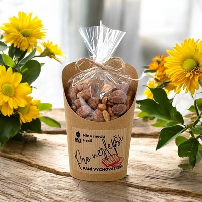 Nutworld Mix ořechů v medu a soli v celofánku a kelímku pro paní vychovatelku 180 g