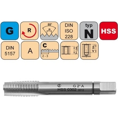 NÁSTROJE CZ Sadový závitník /CZZ0302/ G1/4" A HSS DIN 5157 Závit: G1/4"-I č.1