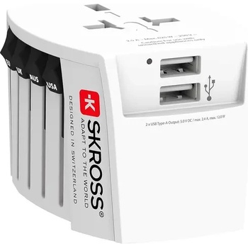 SKROSS Адаптер SKROSS PRO MUV 2 x USB-A, 1.302960, World, Бял (SKROSS-1302960)