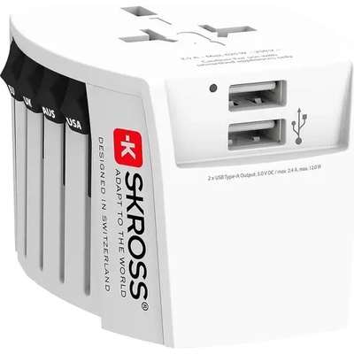 SKROSS Адаптер SKROSS PRO MUV 2 x USB-A, 1.302960, World, Бял (SKROSS-1302960)