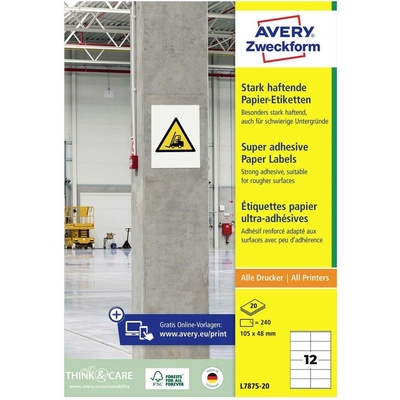 Avery Zweckform L7875-20 Super lepivé etikety 105x48mm 240 ks bílá