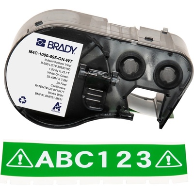 Brady M4C-1000-595-GN-WT / 170839, 25.40 mm x 7.62 m, Винил, бял печат / зелен фон (170839)