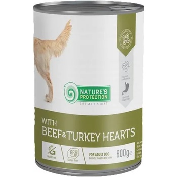 AKVATERA Nature's Protection DOG Adult Beef & Turkey Hearts - консерва с говеждо и пуешки сърца за израснали кучета, 800 гр