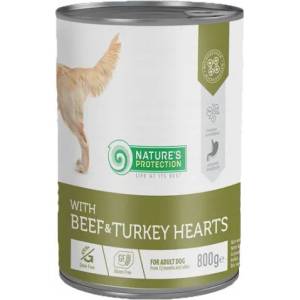 AKVATERA Nature's Protection DOG Adult Beef & Turkey Hearts - консерва с говеждо и пуешки сърца за израснали кучета, 800 гр