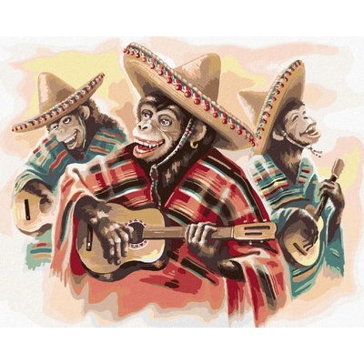 Malování podle čísel Mexické trio opic hrající na kytaru