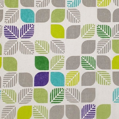 Dekoračná látka P0740 biela, šedo-zelený vzor, š.155