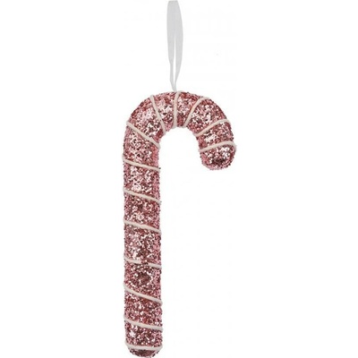 Clayre & Eef Růžová třpytivá vánoční ozdoba cukrová hůlka - 7*2*17 cm