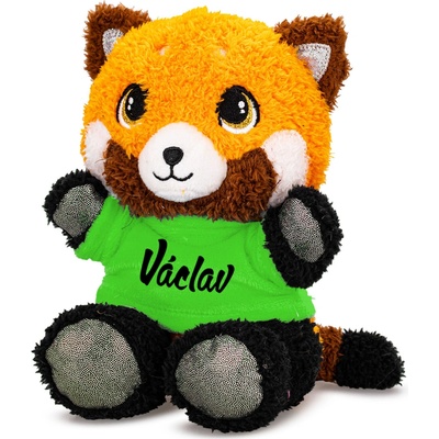 Mikro trading Panda červená plyšová v tričku s potlačou - 17 cm - sediaca