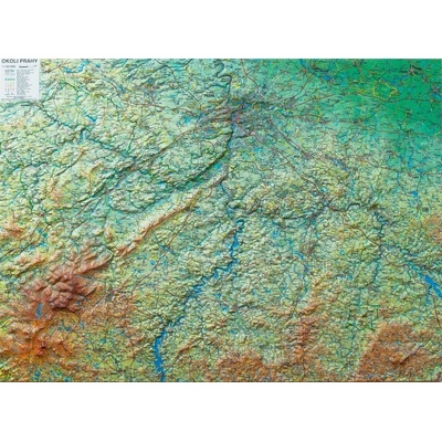 Okolí Prahy - plastická mapa 100 x 75 cm v dřevěném rámu