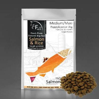 Fresh Farm Puppy & Junior Single Protein Medium & Maxi Salmon & Rice 3 kg