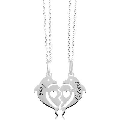 Šperky eshop ze stříbra rozpůlené srdce ze dvou delfínů Love Forever SP25.09