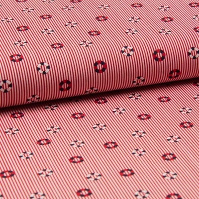 Bavlněné plátno, červeno-bílý pruh, záchranné kruhy, š.140