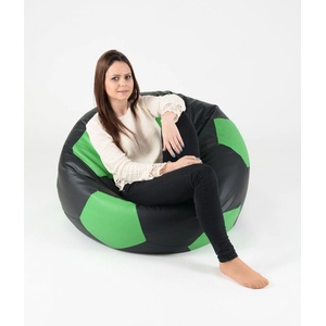 Pufrelax Пуф, топка 400л. Telstar XL - Black & Green, Еко кожа, Пълнеж от Полистиролни перли