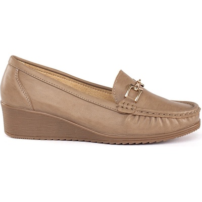 Shelovet Beige women's loafers with buckle hnědá