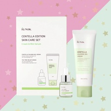 iUNIK Centella Edition Skincare zklidňující gel krém s Pupečníkem asijským 60 ml + sérum pro problematickou pleť s vodou z listů čajovníku 15 ml dárková sada