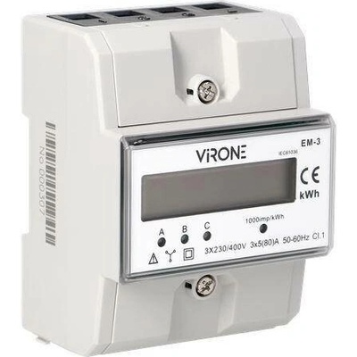 3-fázový indikátor spotřeby elektrické energie, 80A, 3 moduly, DIN TH-35mm
