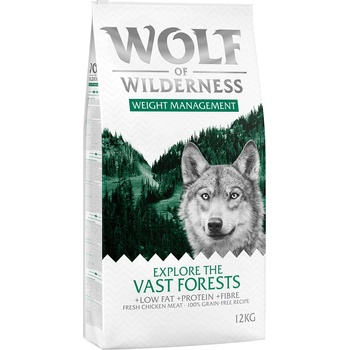 Wolf of Wilderness 2x12кг Adult Explore The Vast Forests - Weight Management Wolf of Wilderness храна за кучета, с пиле