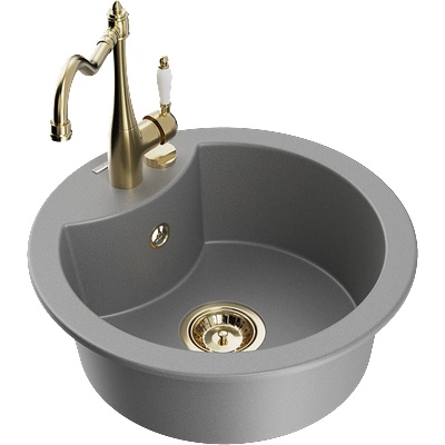 Mexen Diego Еднокамерен гранитен кухненски мивка с батерия Carla, сив - 6512-71-670700-50 (6512-71-670700-50)