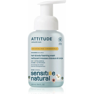 Attitude Sensitive Natural Baby Oatmeal šampón a umývací gél 2 v 1 pre citlivú pokožku pre deti 250 ml