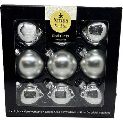 Action Sada sklenených vianočných guľôčok (18 ks) – strieborné 5,7 cm