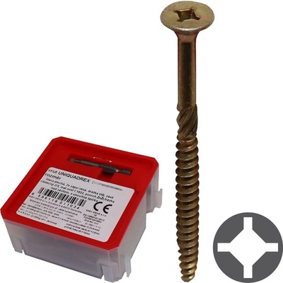 Vrut do dřeva se zapuštěnou hlavou UQ FLAT 6 x 80 mm, drážka UNIQUADREX, částečný závit, Q-box 30 ks + bit 8596119011065