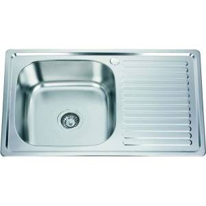 Inter Ceramic Мивка за кухня от инокс Inter Ceramic, с една вана и оцедител, гланциран инокс, 80x50 см (8050PF) Мивка за вграждане
