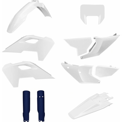 POLISPORT kompletní sada plastů (FULL KIT) HUSQVARNA TE/FE 24-25 v sadě kryt předního světla (8681500001) a kryty tlumičů (8352500008) barva bílá světle modrá OEM 25