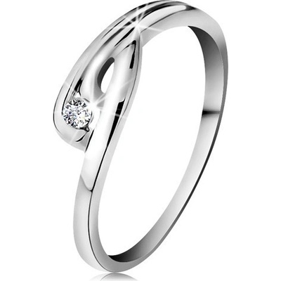 Šperky eshop prsten v bílém zlatě zářivý čirý diamant zahnutá ramena se zářezem BT178