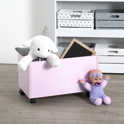 Atmosphera for Kids drevený box na kolieskách ružový 28 x 48 x 28 cm