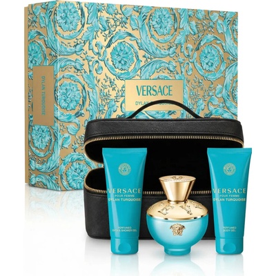 Versace Pour Femme Dylan Turquoise EDT 100 ml + sprchový gel 100 ml + tělový gel 100 ml + kosmetická taštička pro ženy