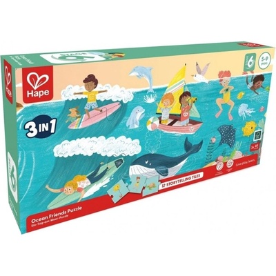 Hape Образователен пъзел 3 в 1 Hape International - Приятели на океана (H1645)