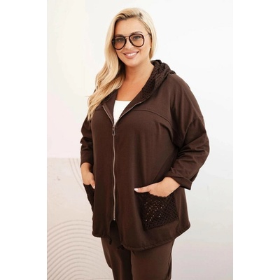 Fashionweek Dámská mikina Plus Size bavlněná oversize s dlouhým rukávem K3636 hnedý