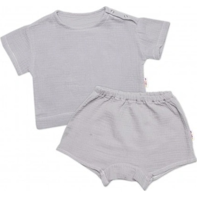 Baby Nellys Dětská letní mušelínová 2D sada tričko kr. rukáv kraťasy šedé