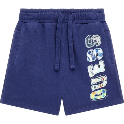 Guess Къси спортни панталони за мини момче в тъмно синьо с многоцветен бродиран надпис Guess