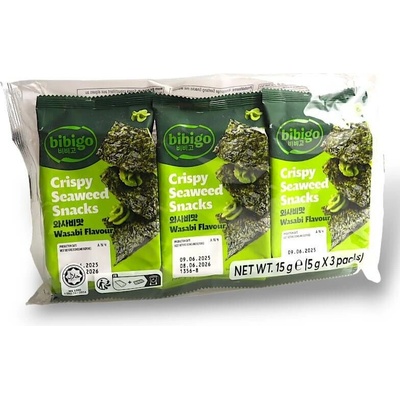 Chrumkavé morské riasy Wasabi príchuť BIBIGO 3x5g