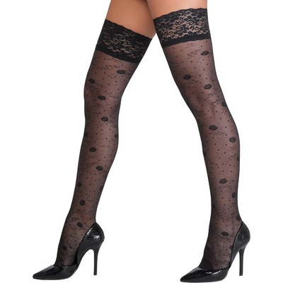 Cottelli Collection Hold-up Stockings with Delicate Rose Pattern 2520710 Black 4-L