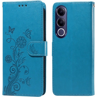 Flowery knížkové pouzdro na Vivo V70 FE 5G - modré
