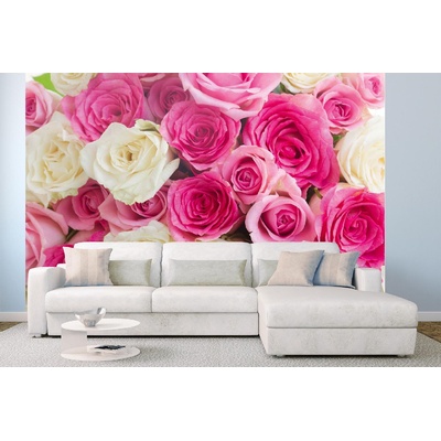 Самозалепваща се флизелинова фототапета розови и бели рози 375 x 250 см